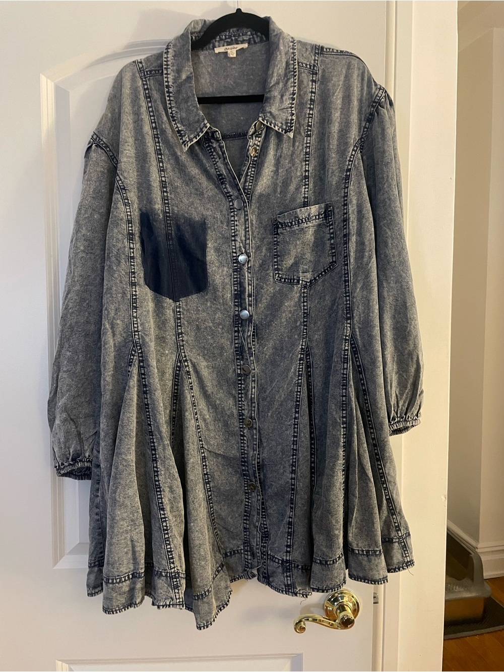 BLUE VELVET Washed Denim Shirt Dress with Pockets
